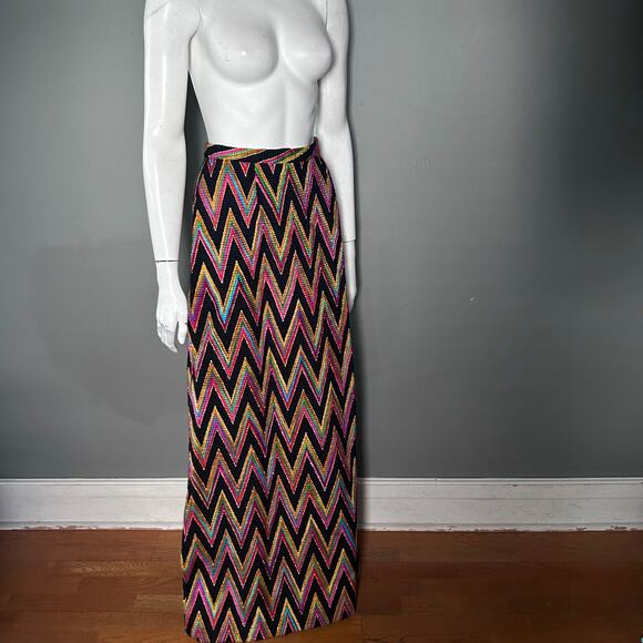Malbe Original skirt size 12 long rainbow wool chevron 60s tall metallic vintage - Picture 6 of 13